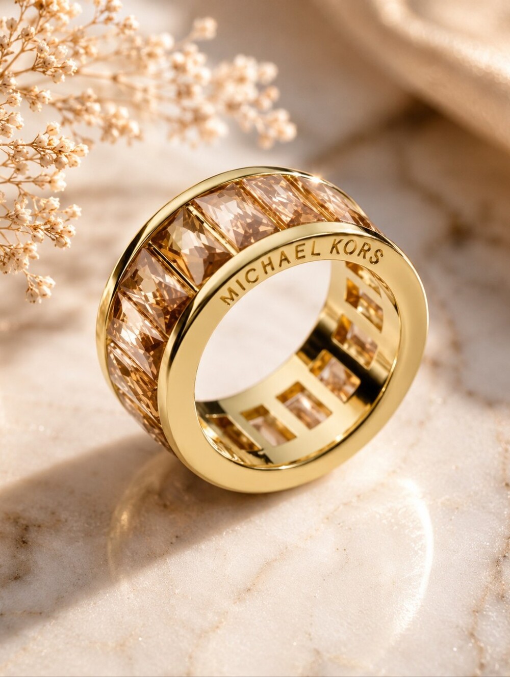Michael Kors Size 6 Gold-Tone & Rose-Tone Crystal Statement Ring